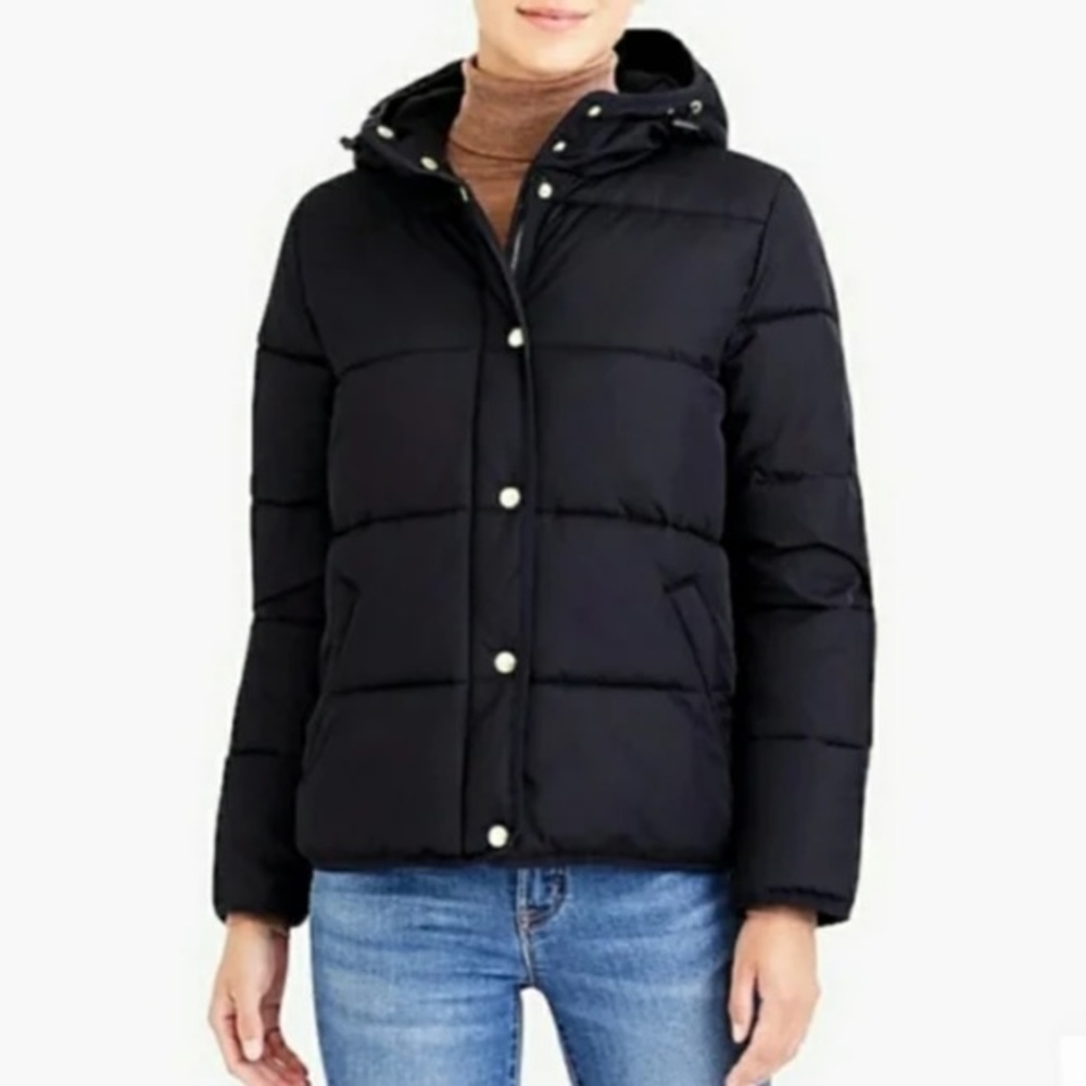 J. Crew Black Hooded Puffer Jacket